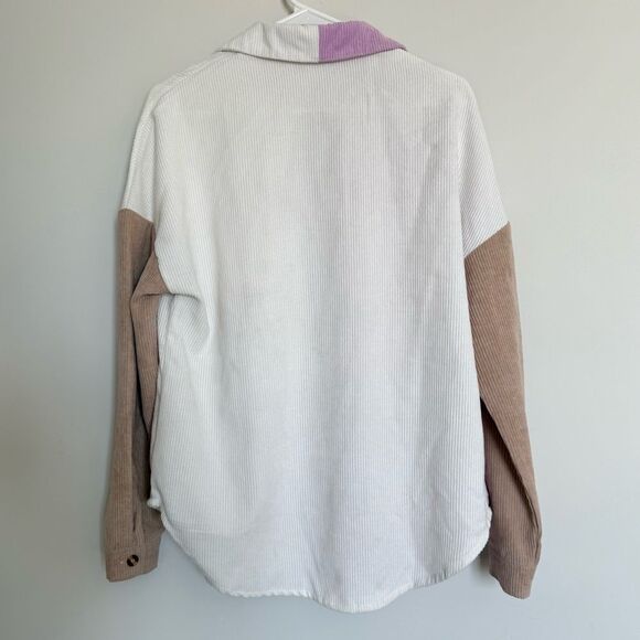 Kojooin Corduroy Color Block Boyfriend Button Up Shirt Size Small - Picture 2 of 5